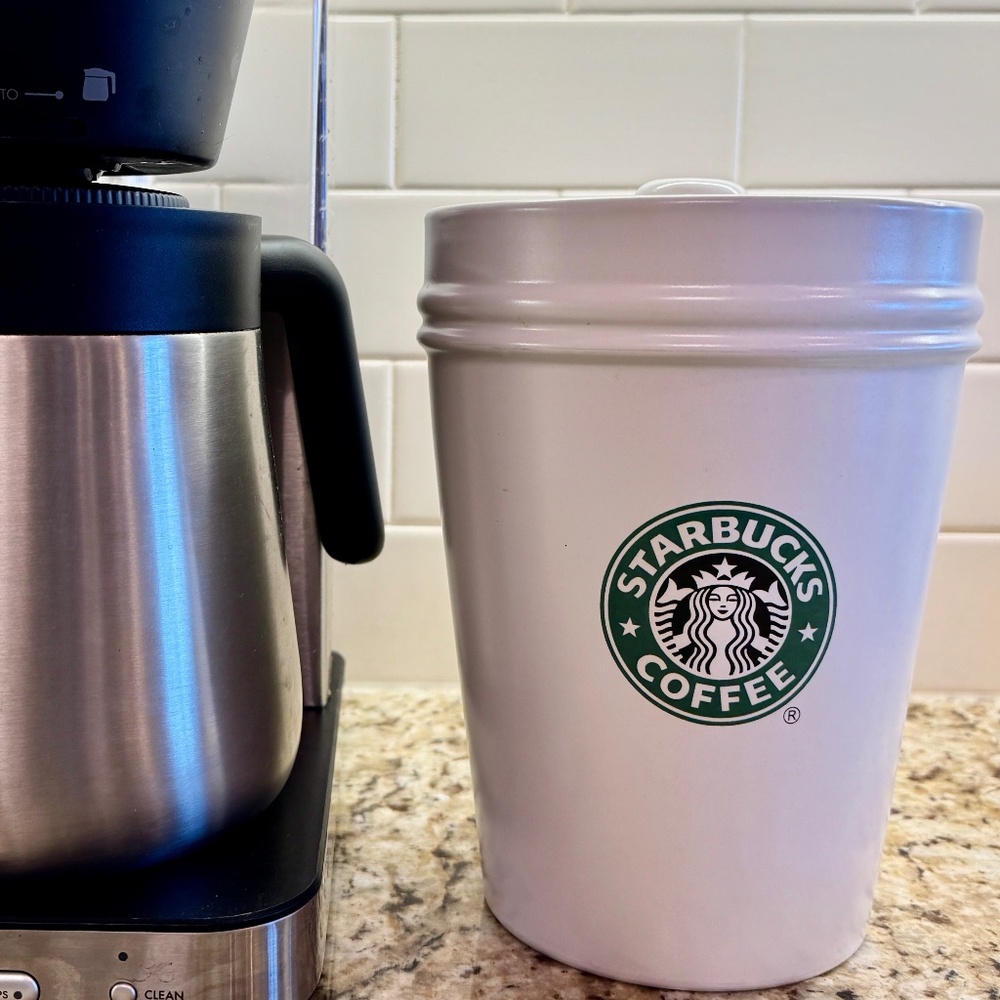 Starbucks Coffee Bean Canister Minimalist White Ceramic Storage Jar Lid Large